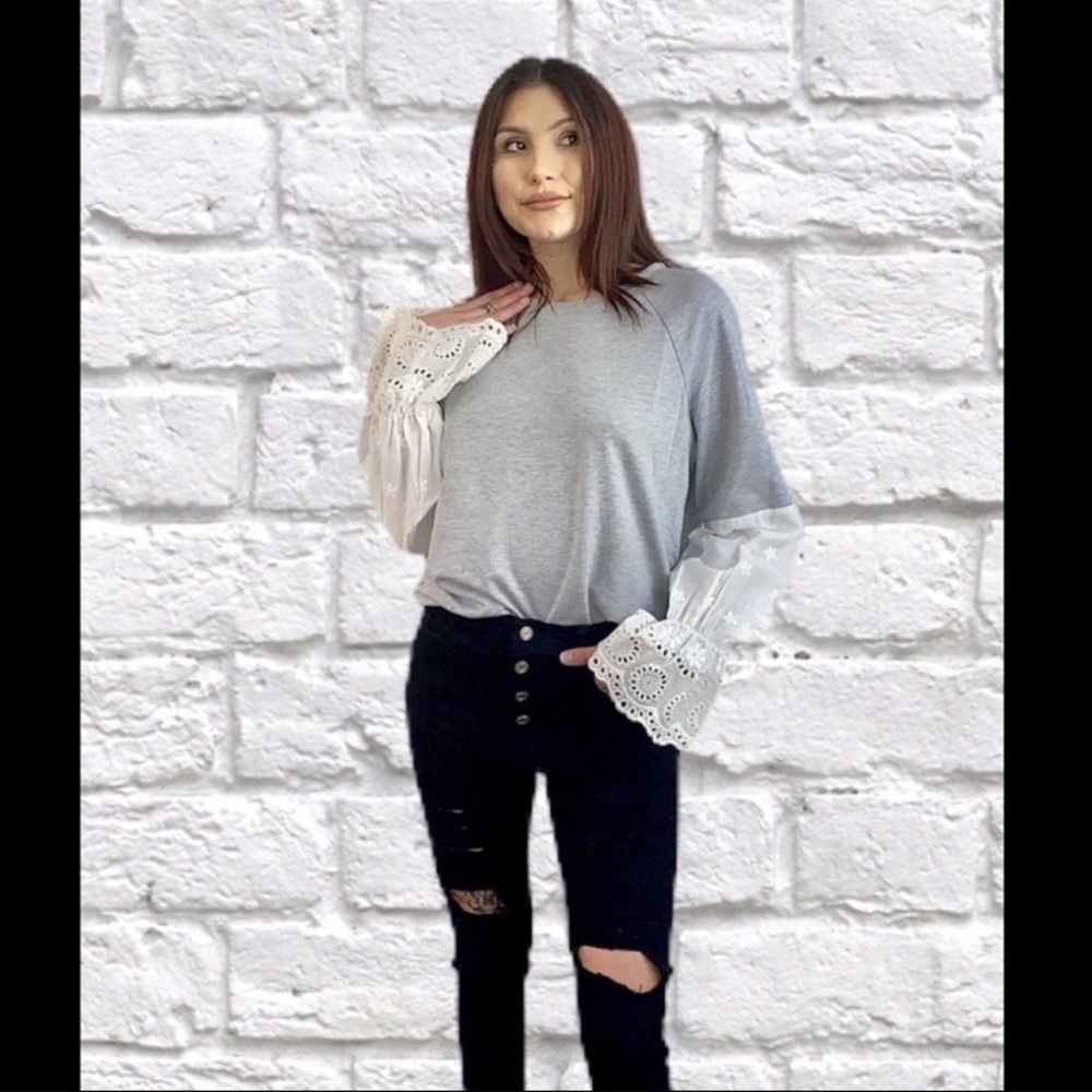 Raglan style top lace bell sleeve size L - Picture 5 of 5